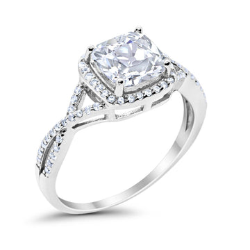 Halo Infinity Shank Engagement Ring Cushion Round Simulated CZ 925 Sterling Silver